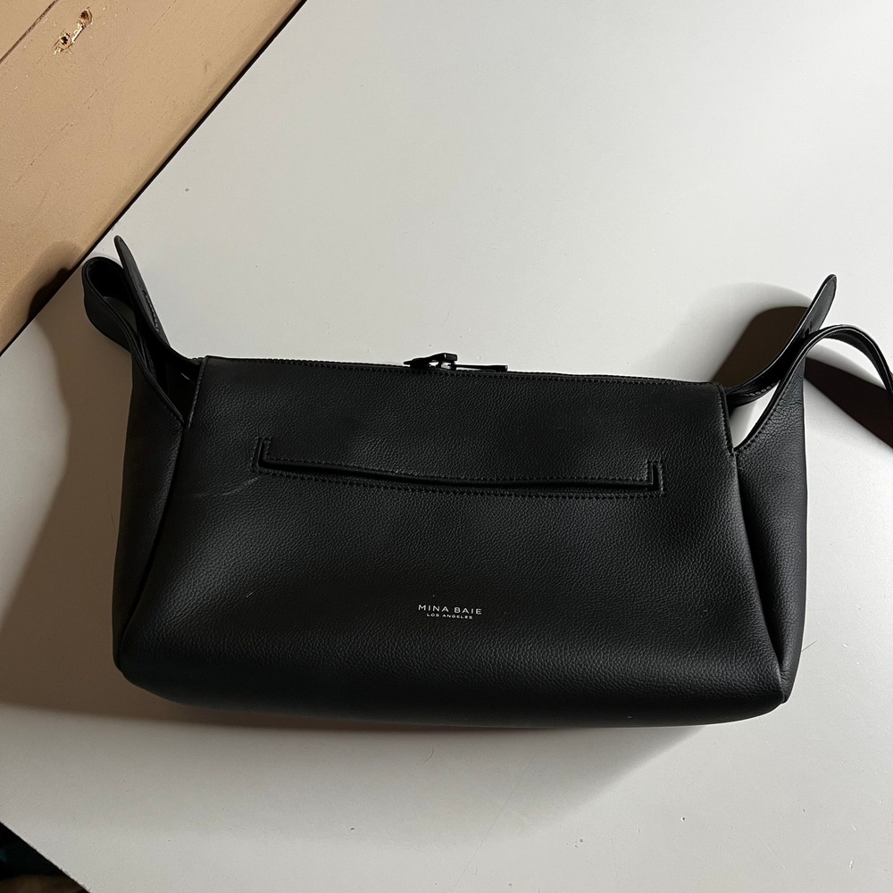 Mina Baie Los Angeles Black Vegan Leather Shoulder Bag Minimalist Zip Top